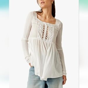 Free People Pretty Please Tunic Ivory White New Medium Lace Cutout Women's Top